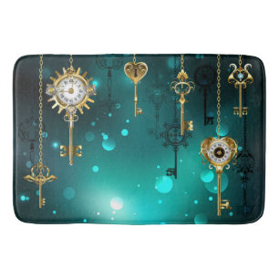 Antique Skeleton Keys on Green Background Bath Mat