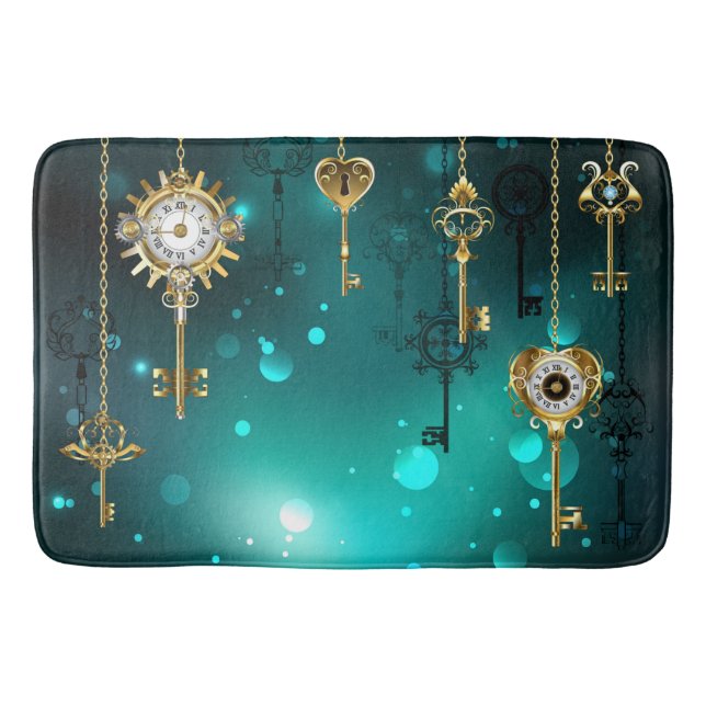 Antique Skeleton Keys on Green Background Bath Mat (Front)