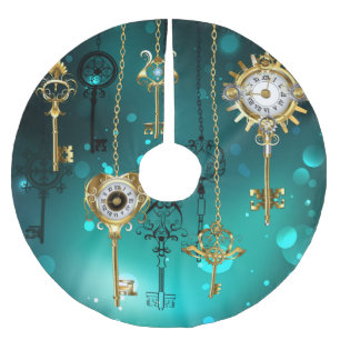 Antique Skeleton Keys on Green Background Brushed Polyester Tree Skirt