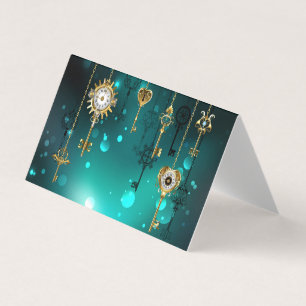 Antique Skeleton Keys on Green Background Business Card