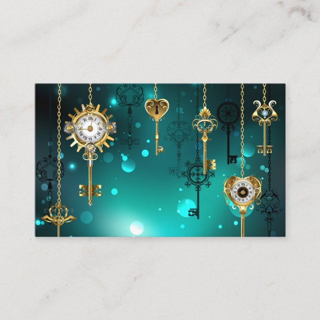 Antique Skeleton Keys on Green Background Business Card (Front)