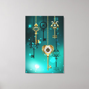 Antique Skeleton Keys on Green Background Canvas Print