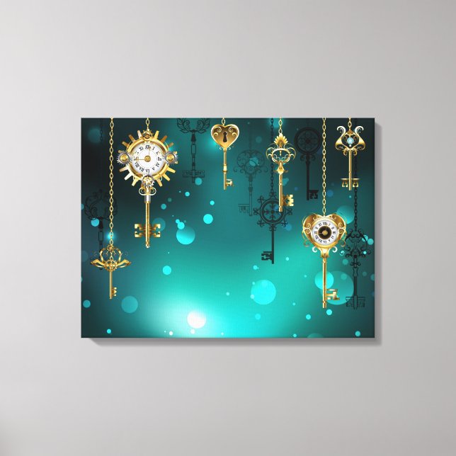 Antique Skeleton Keys on Green Background Canvas Print (Front)