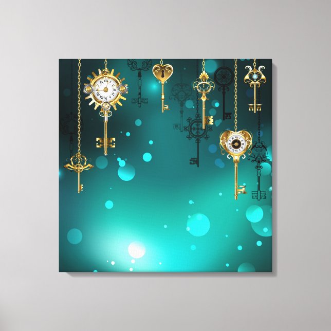 Antique Skeleton Keys on Green Background Canvas Print (Front)