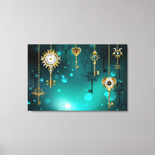 Antique Skeleton Keys on Green Background Canvas Print