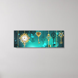 Antique Skeleton Keys on Green Background Canvas Print
