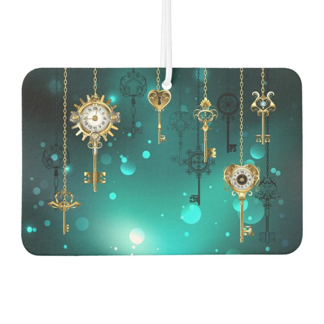 Antique Skeleton Keys on Green Background Car Air Freshener (Front)