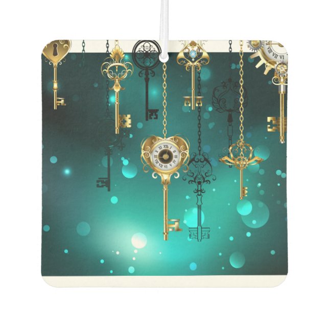 Antique Skeleton Keys on Green Background Car Air Freshener (Front)