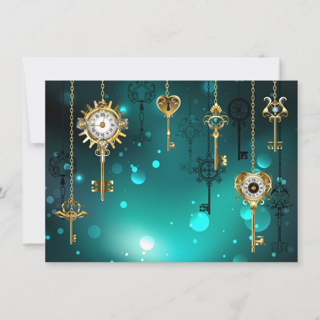 Antique Skeleton Keys on Green Background Card (Front)