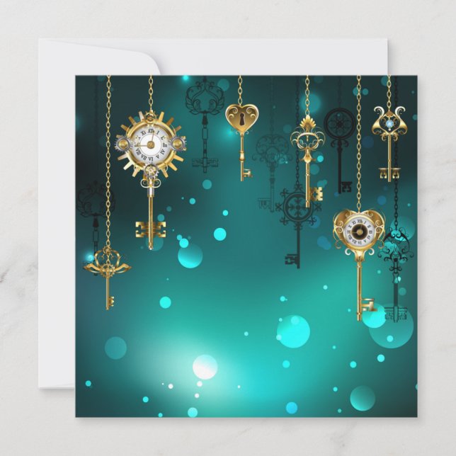 Antique Skeleton Keys on Green Background Card (Front)