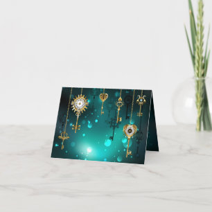 Antique Skeleton Keys on Green Background Card