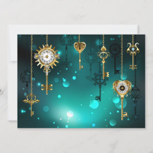 Antique Skeleton Keys on Green Background Card