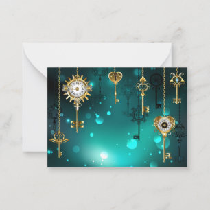 Antique Skeleton Keys on Green Background Card