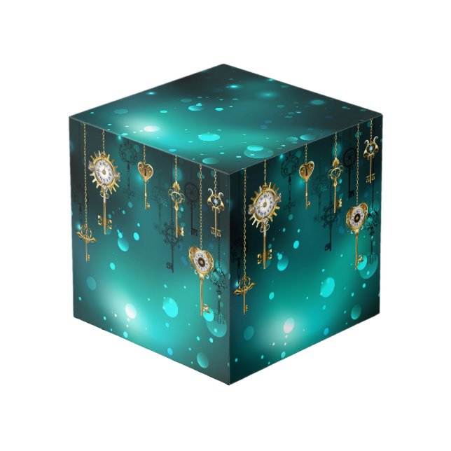 Antique Skeleton Keys on Green Background Cube (Front Angled)