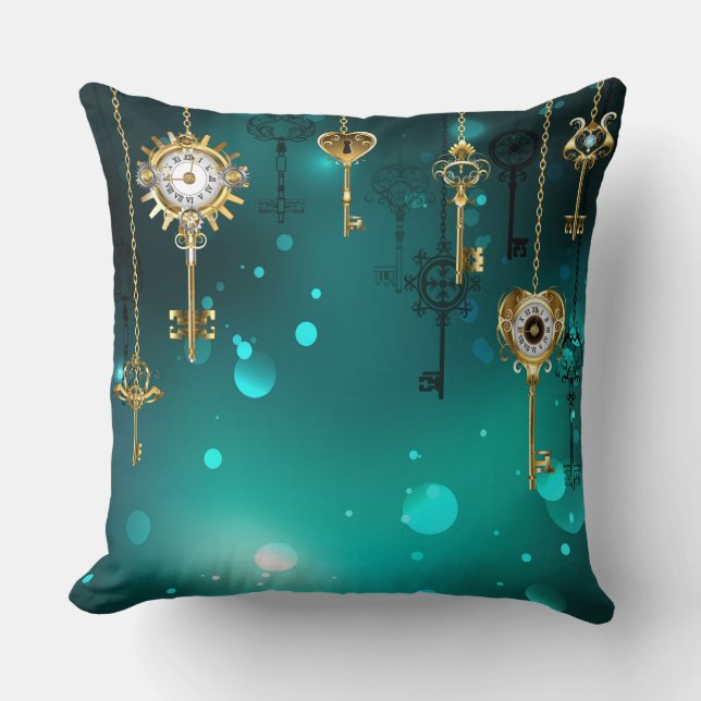 Antique Skeleton Keys on Green Background Cushion (Front)