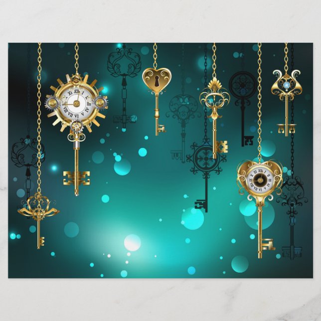 Antique Skeleton Keys on Green Background Custom Letterhead (Front)