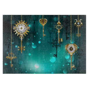 Antique Skeleton Keys on Green Background Cutting Board