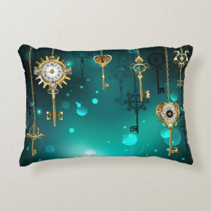 Antique Skeleton Keys on Green Background Decorative Cushion