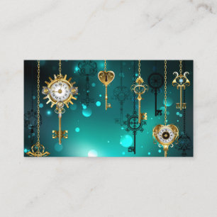 Antique Skeleton Keys on Green Background Discount Card