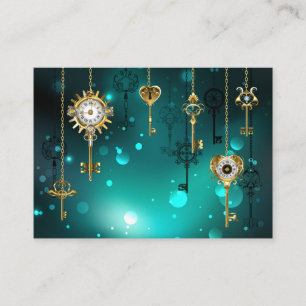 Antique Skeleton Keys on Green Background Discount Card