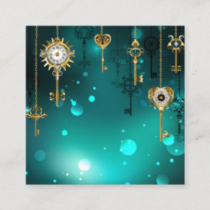 Antique Skeleton Keys on Green Background Discount Card