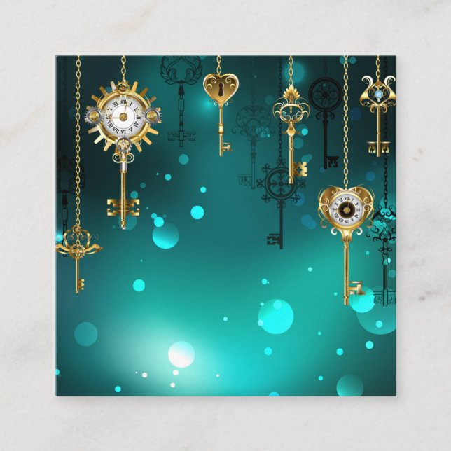 Antique Skeleton Keys on Green Background Discount Card (Front)