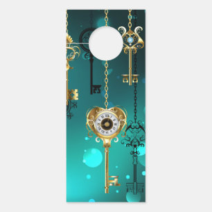 Antique Skeleton Keys on Green Background Door Hanger