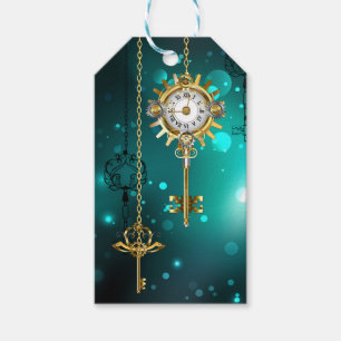 Antique Skeleton Keys on Green Background Gift Tags