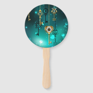 Antique Skeleton Keys on Green Background Hand Fan