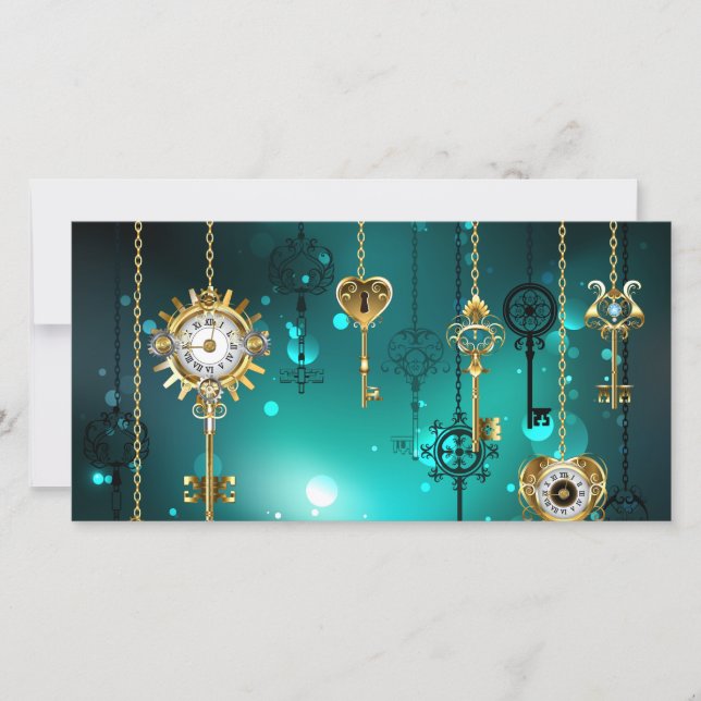 Antique Skeleton Keys on Green Background Holiday Card (Front)