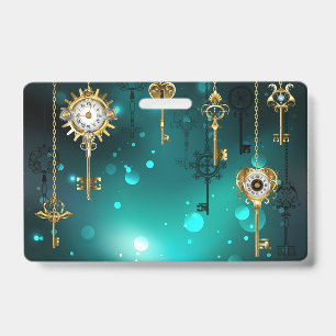 Antique Skeleton Keys on Green Background ID Badge