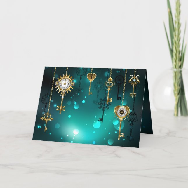 Antique Skeleton Keys on Green Background Invitation (Front)