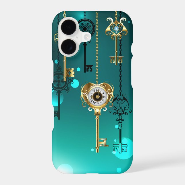 Antique Skeleton Keys on Green Background iPhone Case (Back)