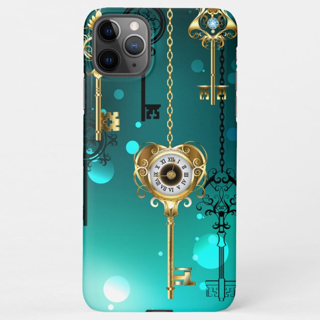 Antique Skeleton Keys on Green Background iPhone Case (Back)