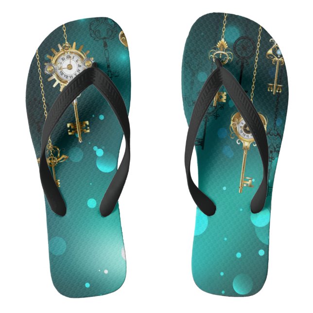 Antique Skeleton Keys on Green Background Jandals (Footbed)