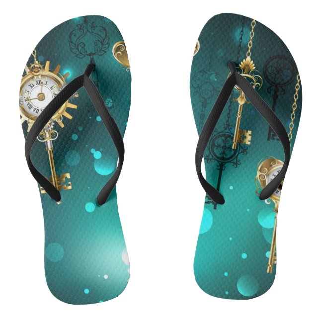 Antique Skeleton Keys on Green Background Jandals (Footbed)