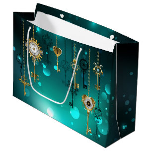 Antique Skeleton Keys on Green Background Large Gift Bag