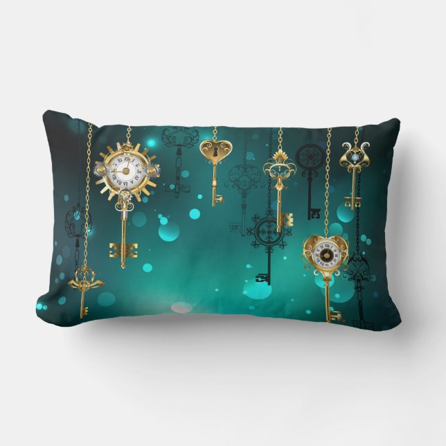 Antique Skeleton Keys on Green Background Lumbar Cushion (Front)
