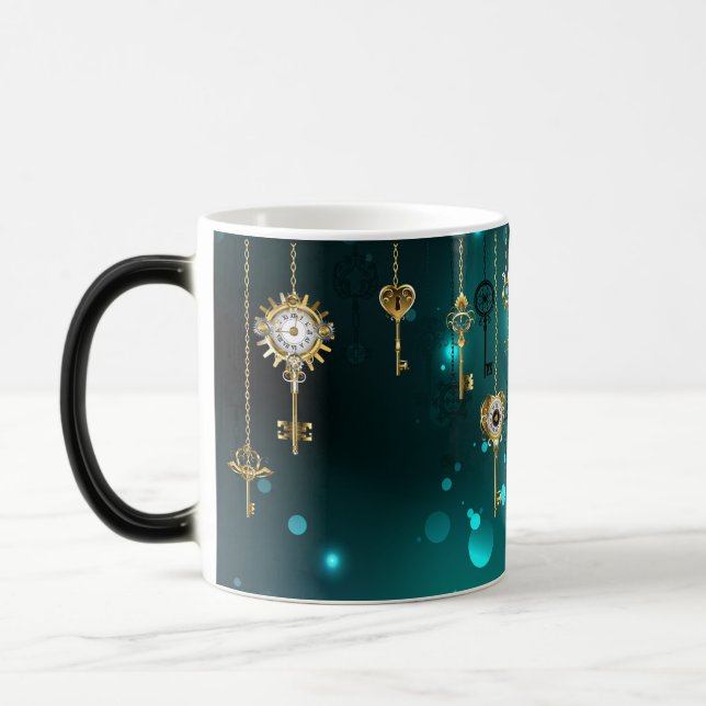 Antique Skeleton Keys on Green Background Magic Mug (Left)
