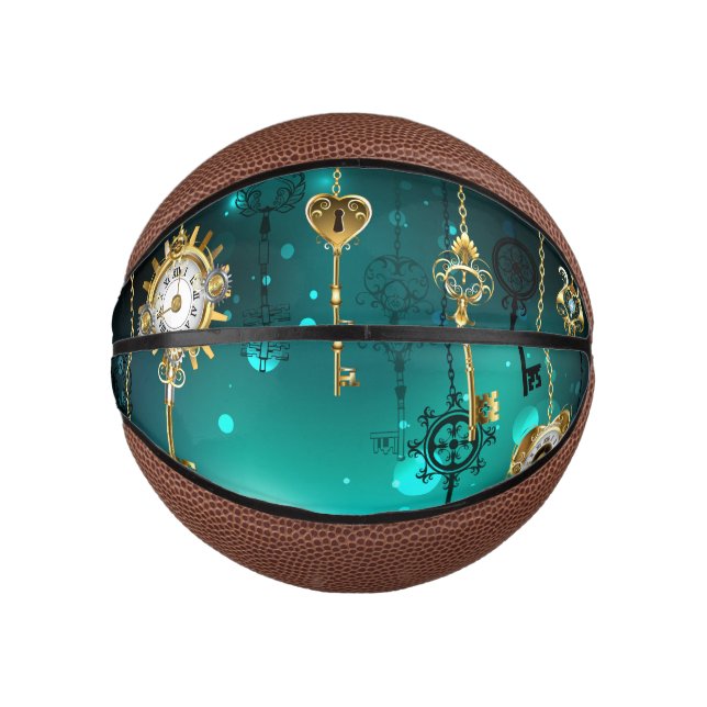 Antique Skeleton Keys on Green Background Mini Basketball (Front)