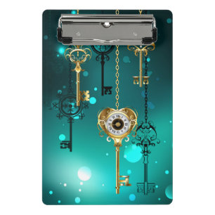 Antique Skeleton Keys on Green Background Mini Clipboard