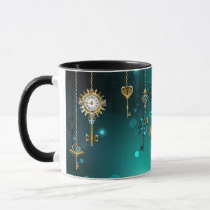 Antique Skeleton Keys on Green Background Mug