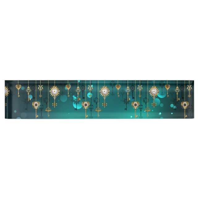 Antique Skeleton Keys on Green Background Nameplate (Front)