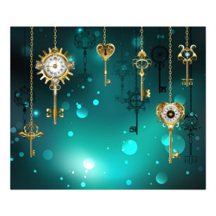 Antique Skeleton Keys on Green Background Photo Print