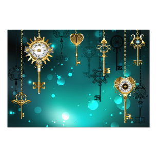 Antique Skeleton Keys on Green Background Photo Print