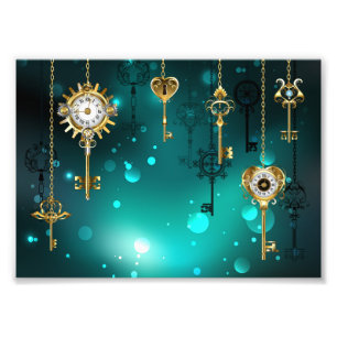 Antique Skeleton Keys on Green Background Photo Print