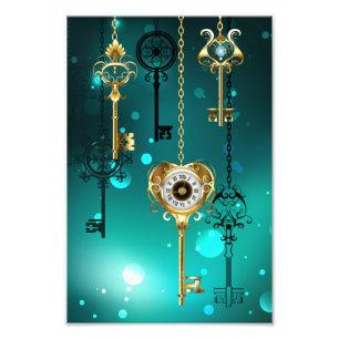 Antique Skeleton Keys on Green Background Photo Print