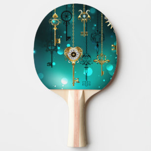Antique Skeleton Keys on Green Background Ping Pong Paddle