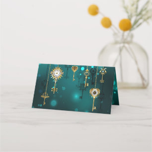 Antique Skeleton Keys on Green Background Place Card
