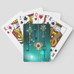 Antique Skeleton Keys on Green Background Playing Cards